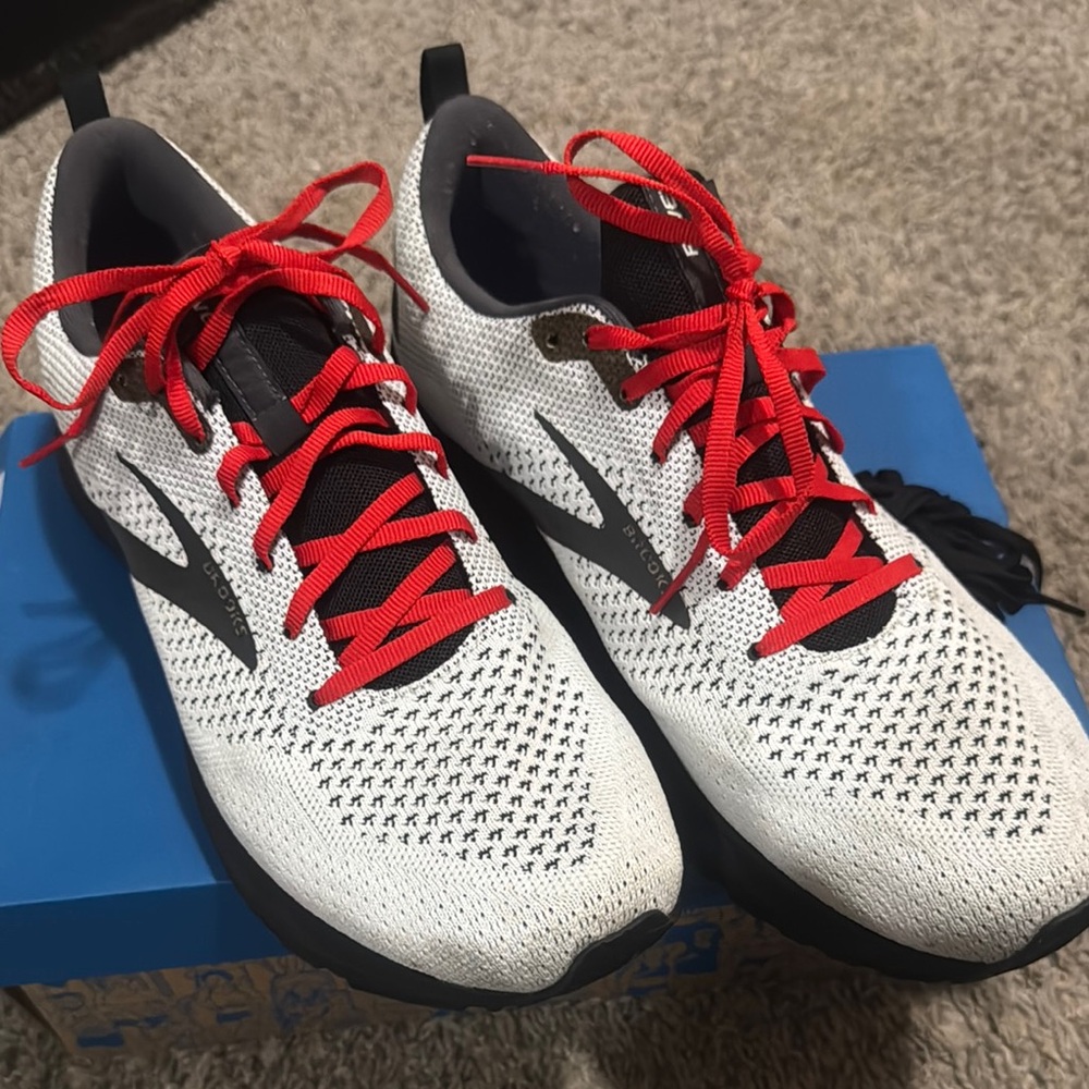 White and Red Athletic Shoes Brooks sneakers